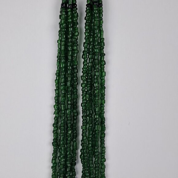 Long Multi Strand Green Glass Seed Bead Necklace w/ Silver Tone Beads - Picture 10 of 16